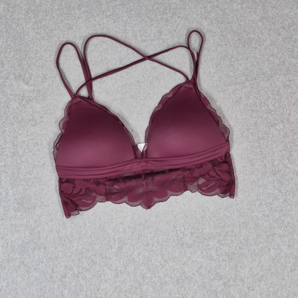 Victoria's Secret PINK Women Bra XS Burgundy Push Up Wireless Lace Strappy